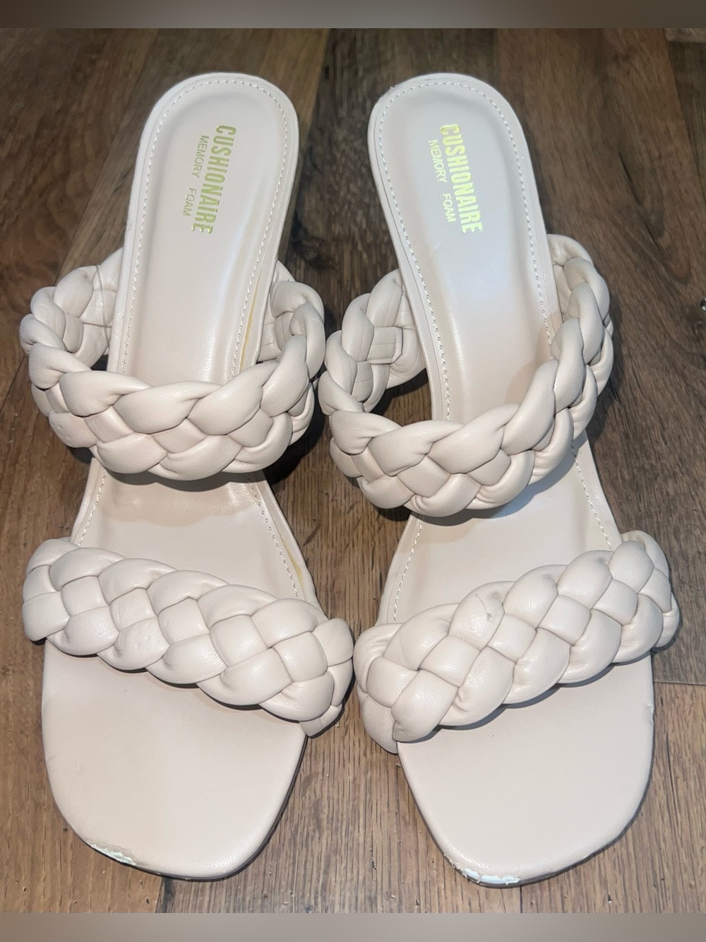 Cushionaire Braided Double-Strap Slide Mules in Light Cream 10M